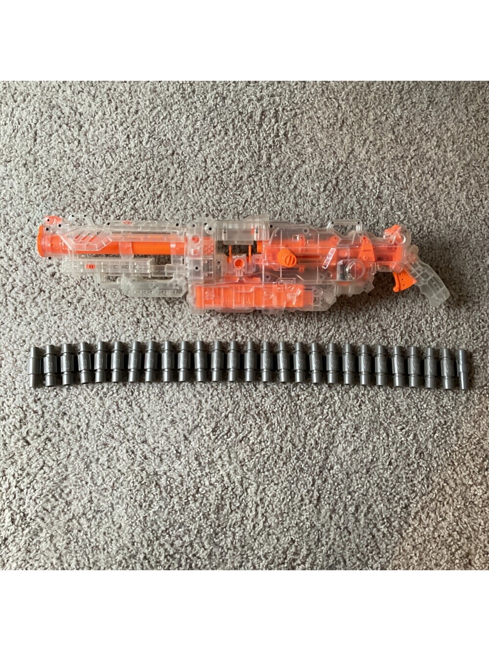 Rare Nerf N Strike CLEAR Orange Vulcan EBF-25 Blaster Ammo Clip Belt